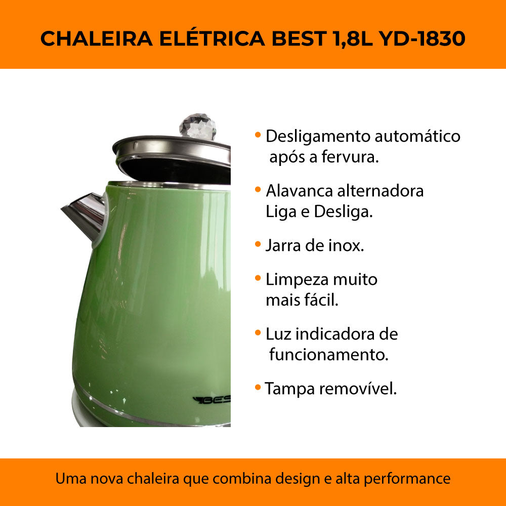 Chaleira Jarra Bule Eletrica Térmica Yd-1830c 127v Verde Best