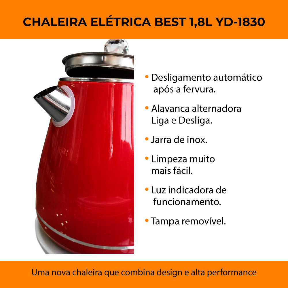 Chaleira Jarra Bule Eletrica Térmica Yd-1830c 127v Vermelha Best