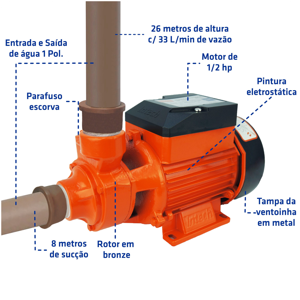 Bomba D?água Periférica Água Limpa Bp500 ½cv 60hz 220v Intech Machine