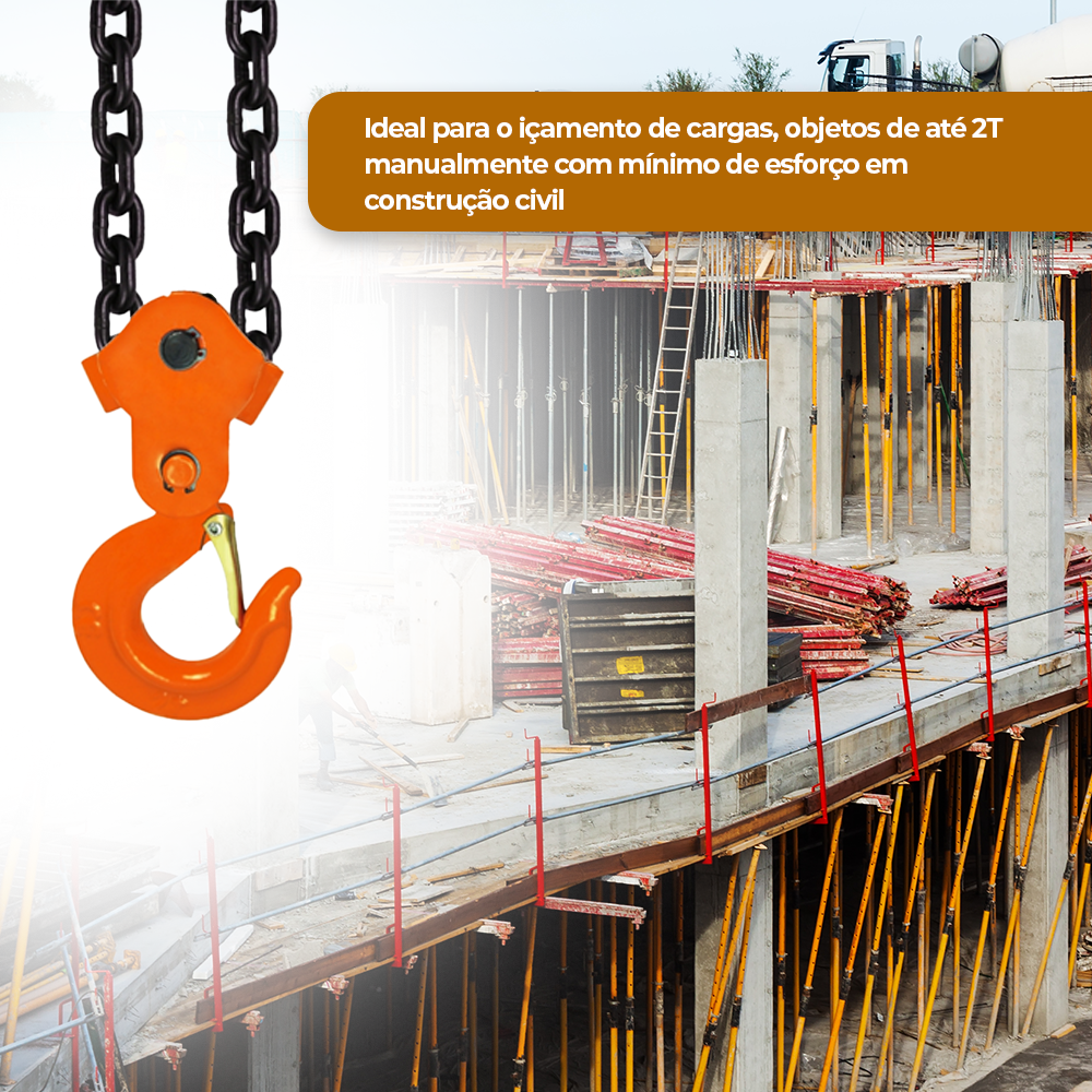 Talha Manual 2 Tonelada com Correntes 5 Metros 6mm Lift520 Intech Machine