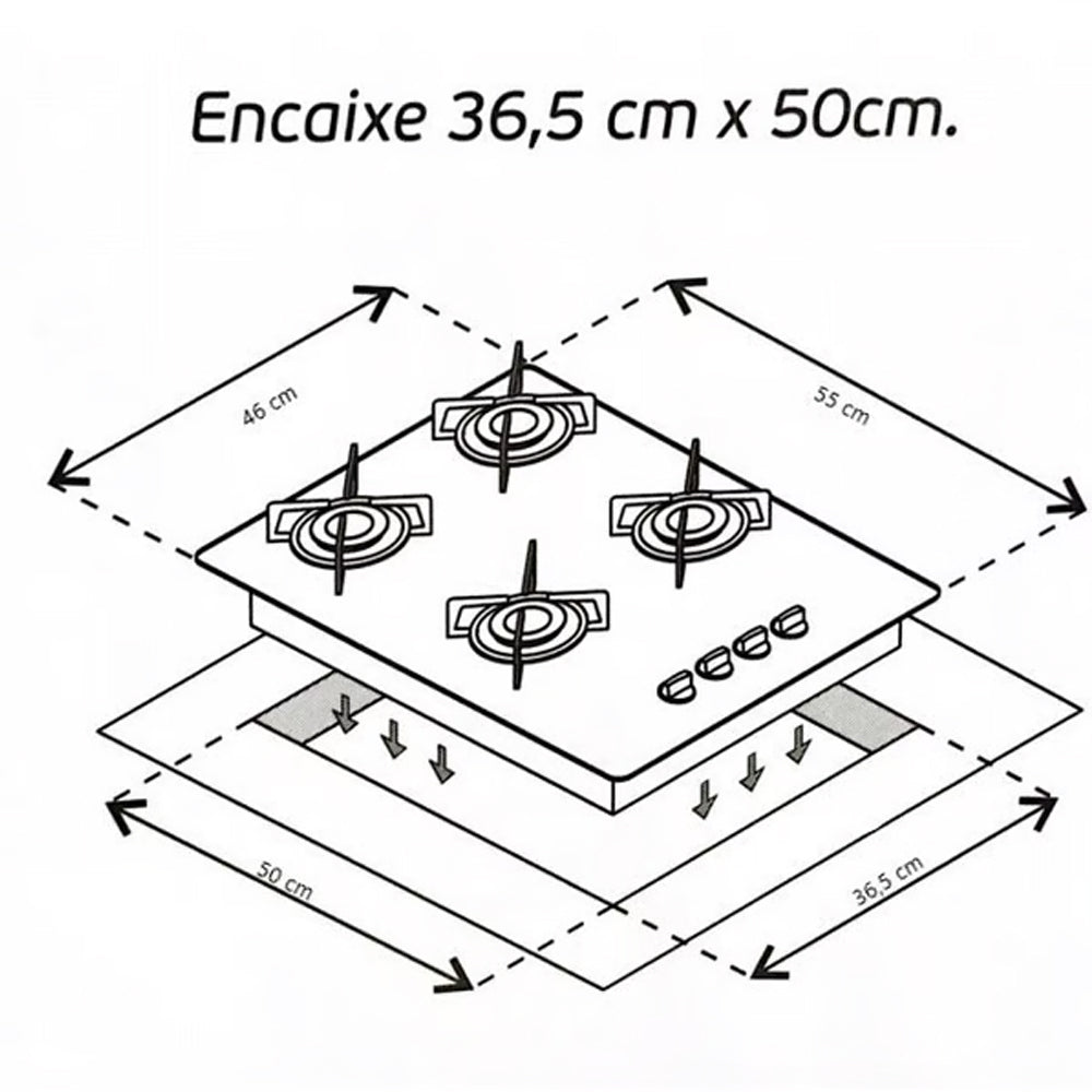 FOGÃO COOKTOP A GÁS ULTRA CHAMA CHEF 4 BOCAS BIVOLT CHAMALUX