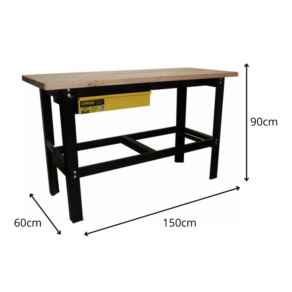 Bancada Multiuso para Oficina LYNUS 1,5m x 60cm Preta com 1 Gaveta BML-1500