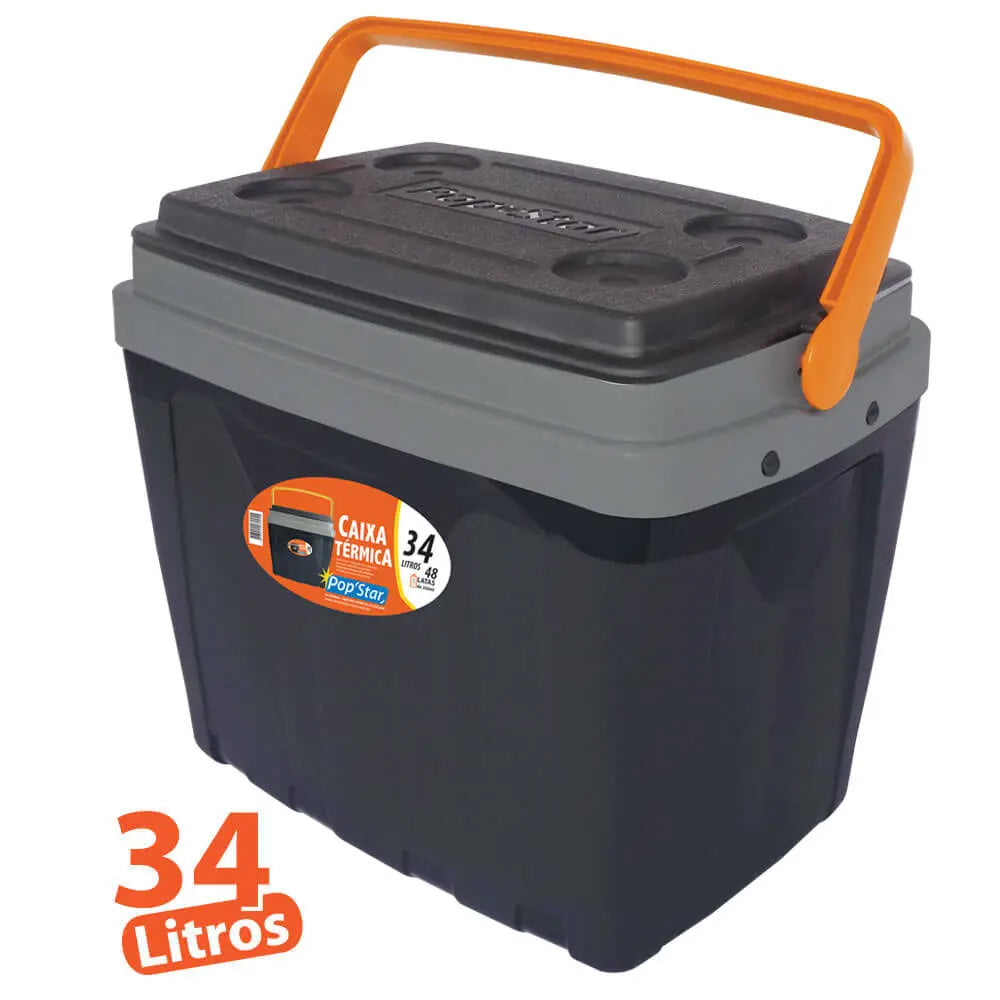 CAIXA TÉRMICA COOLER 34 LITROS TAMPA COM PORTA COPO CAMPING PESCA