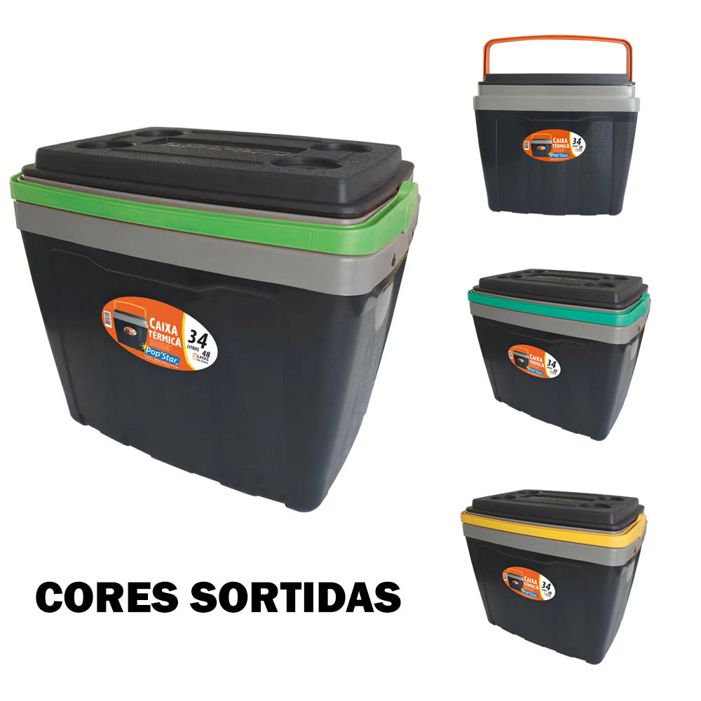 CAIXA TÉRMICA COOLER 34 LITROS TAMPA COM PORTA COPO CAMPING PESCA