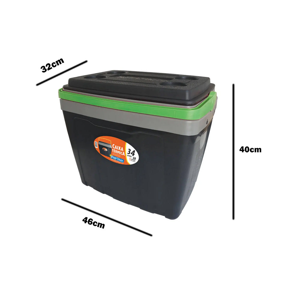 CAIXA TÉRMICA COOLER 34 LITROS TAMPA COM PORTA COPO CAMPING PESCA