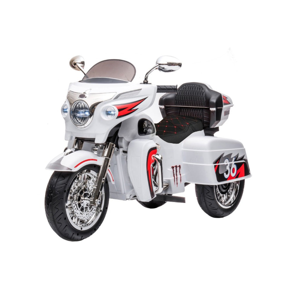 Moto Elétrica Infantil Estrada Road Custom 12v Branca com Baú Som e Luzes