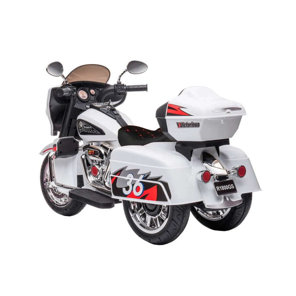 Moto Elétrica Infantil Estrada Road Custom 12v Branca com Baú Som e Luzes