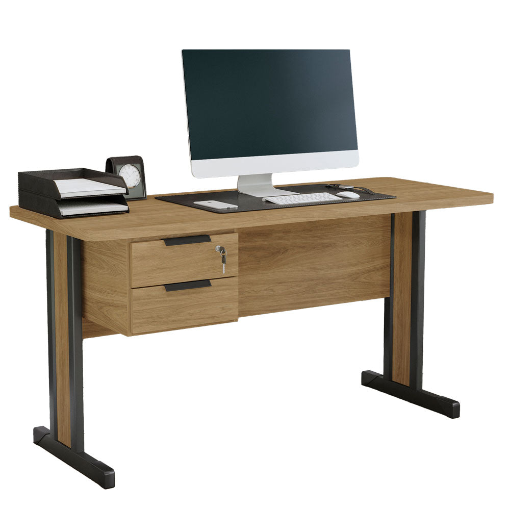 MESA COM GAVETEIRO ESCRITÓRIO HOME OFFICE 1,5M 2 GAVETAS