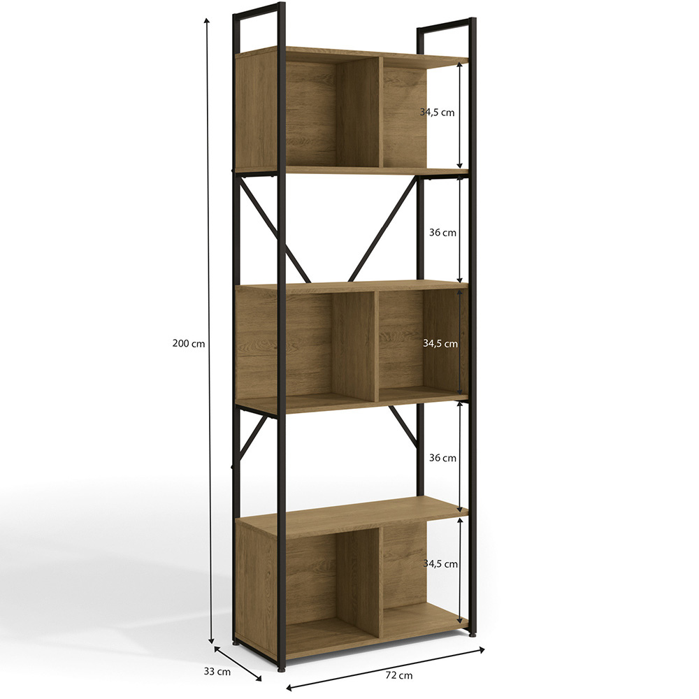 Kit Escritório Industrial: Estante 2m de 6 Nichos e Mesa Secretária 1,18m Linha Freijo/Preto Fosco Kappesberg