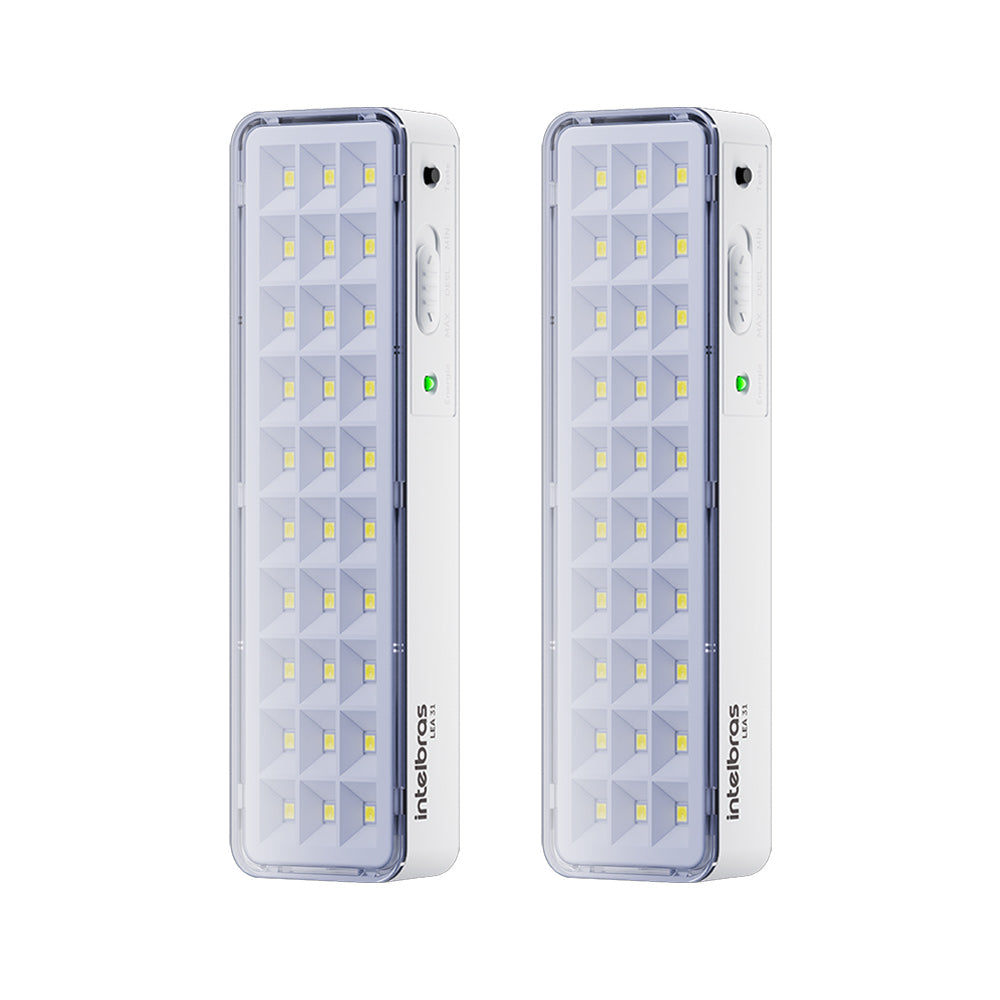Kit 02 Luminárias de Emergência LED Intelbrás Autônoma Lea 31 Com 30 LEDs Branco Bivolt