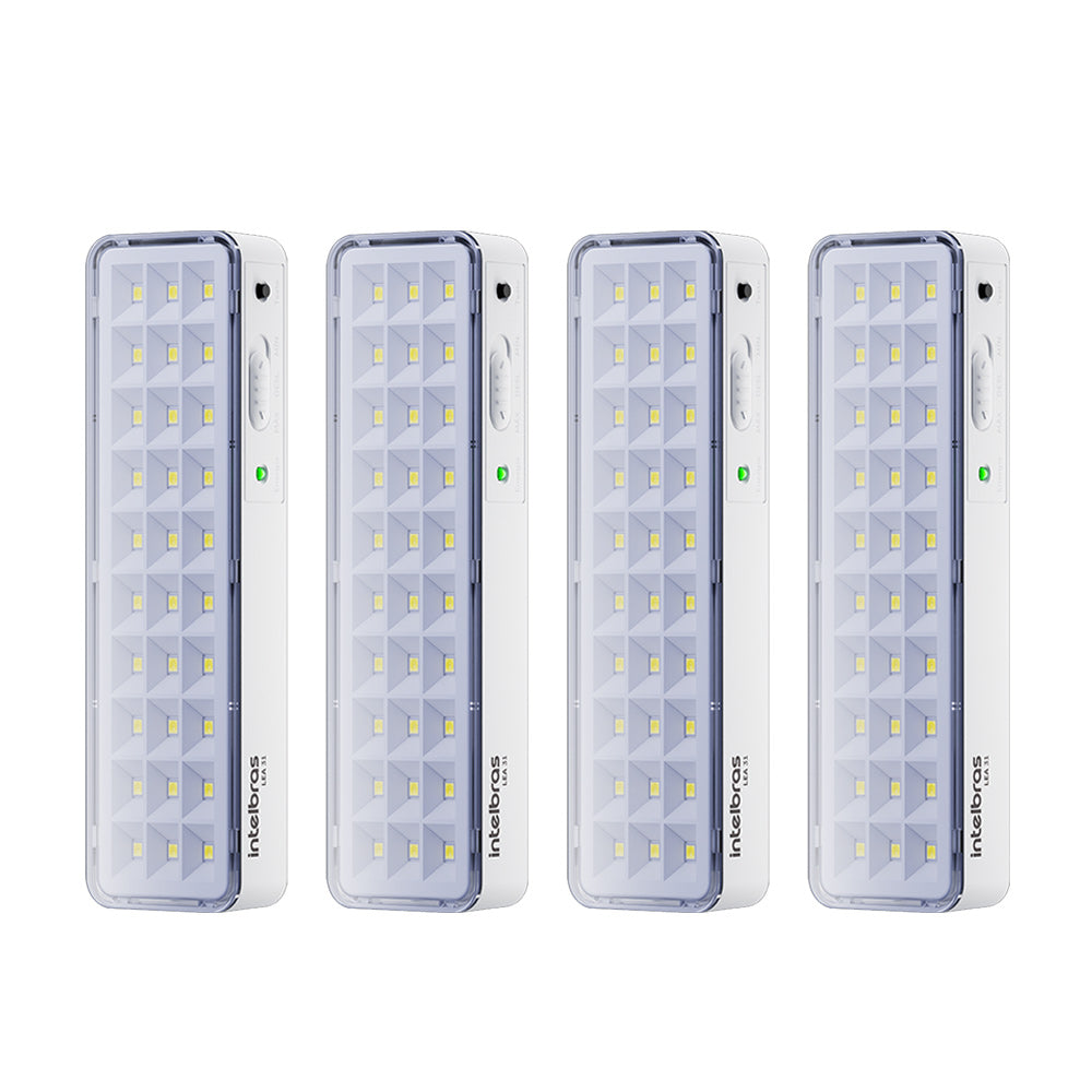 Kit 04 Luminárias de Emergência LED Intelbrás Autônoma Lea 31 Com 30 LEDs Branco Bivolt