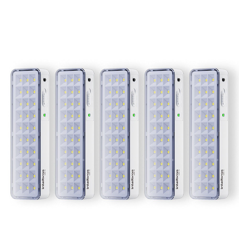 Kit 05 Luminárias de Emergência Led Intelbrás Autônoma Lea 31 com 30 Leds Branco Bivolt
