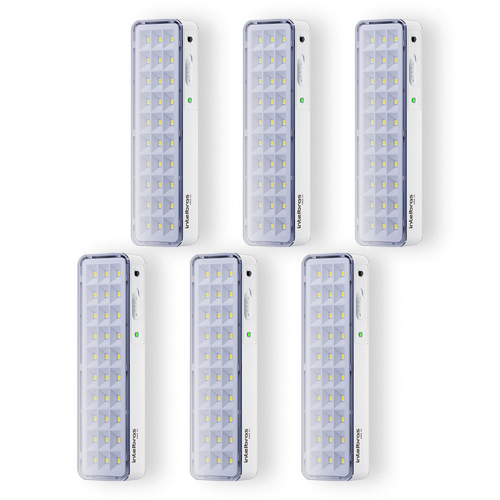 Kit 06 Luminárias de Emergência LED Intelbrás Autônoma Lea 31 Com 30 LEDs Branco Bivolt