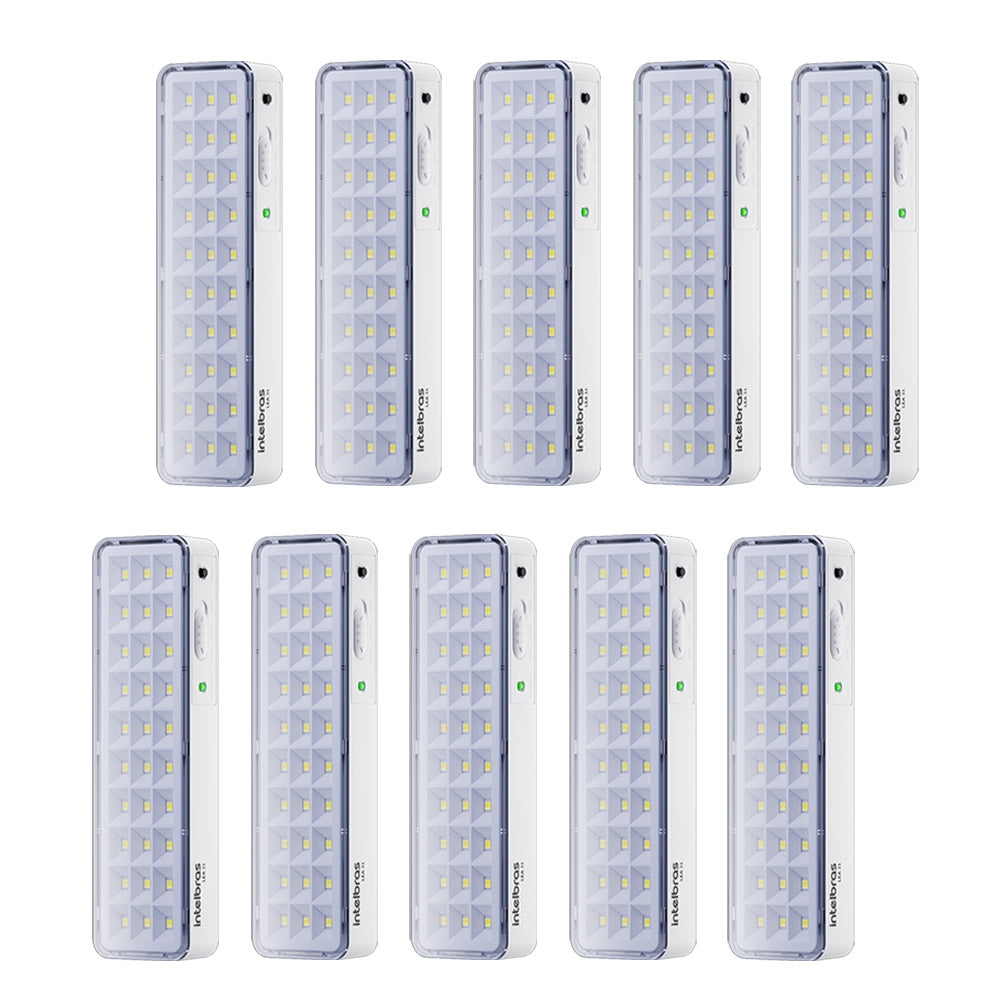 Kit 10 Luminárias de Emergência LED Intelbrás Autônoma Lea 31 Com 30 LEDs Branco Bivolt