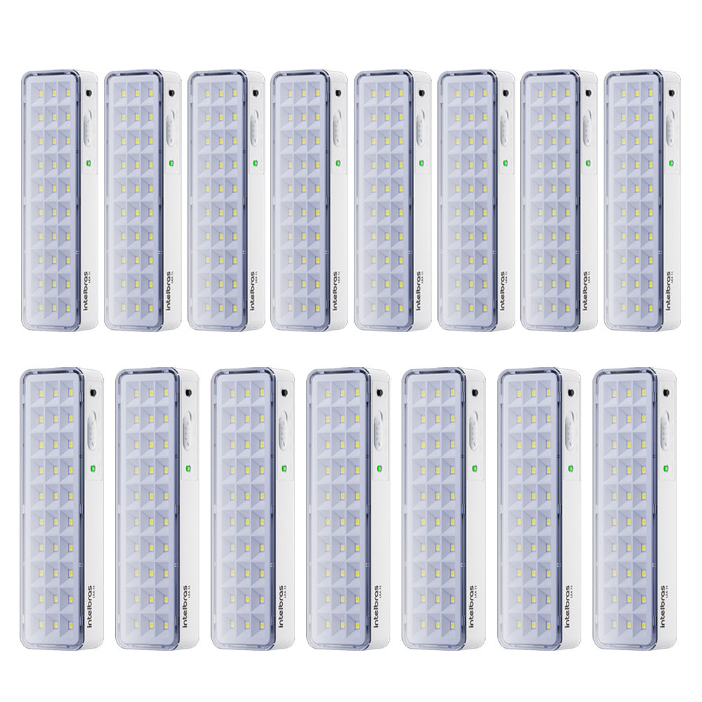 Kit 15 Luminárias de Emergência LED Intelbrás Autônoma Lea 31 Com 30 LEDs Branco Bivolt