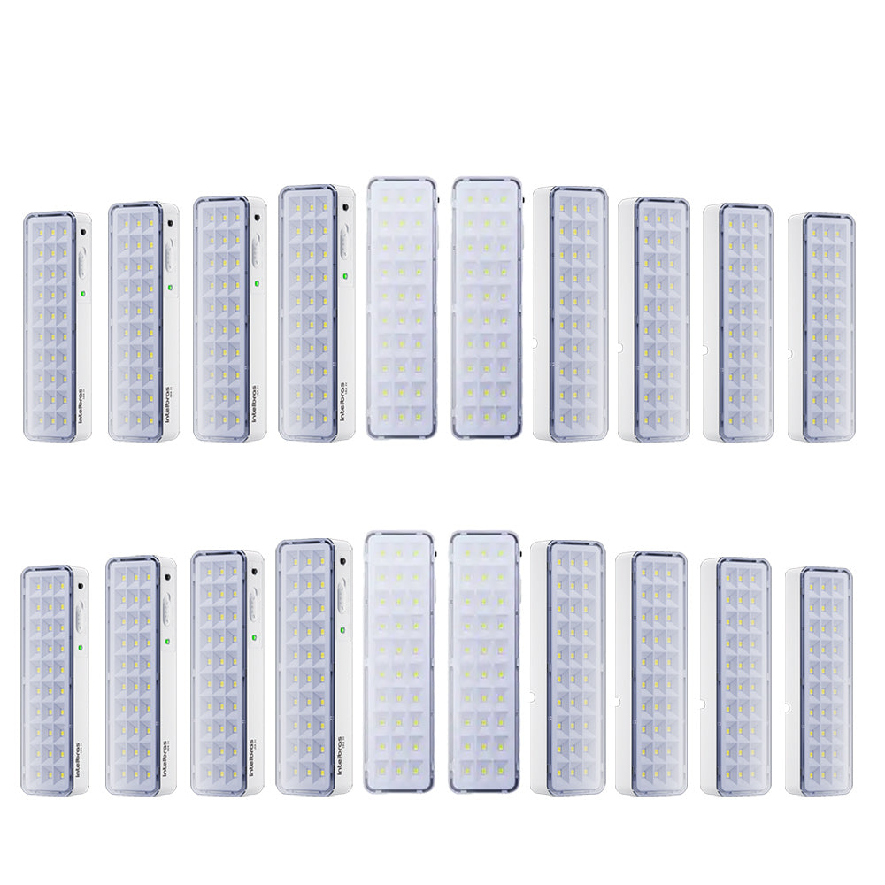 KIT 20 LUMINÁRIAS DE EMERGÊNCIA LED INTELBRÁS AUTÔNOMA LEA 31 COM 30 LEDS BRANCO BIVOLT