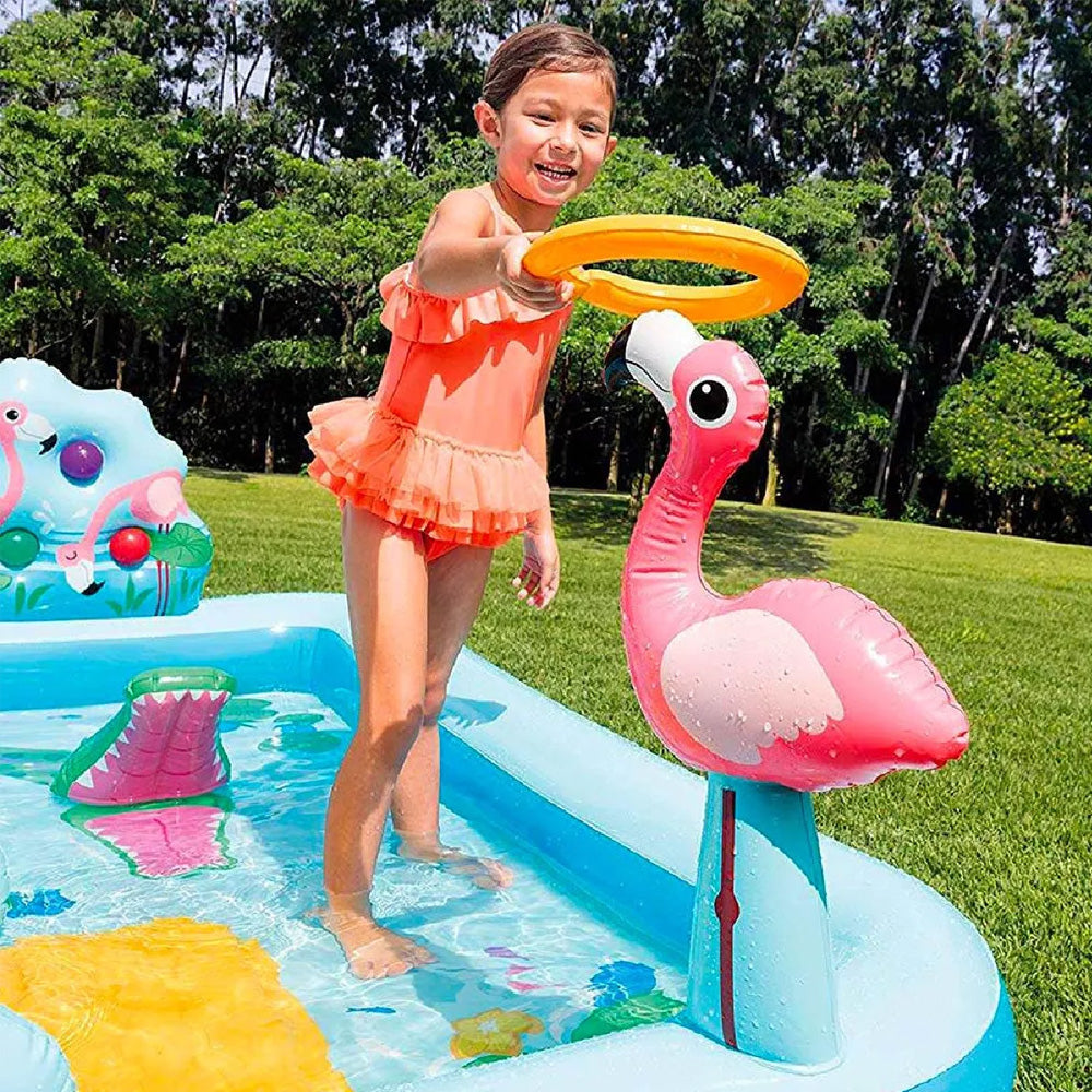 Piscina Infantil Inflável Playground Aventura na Floresta 493 Litros Com Bomba de Ar Manual 3 Bicos Intex