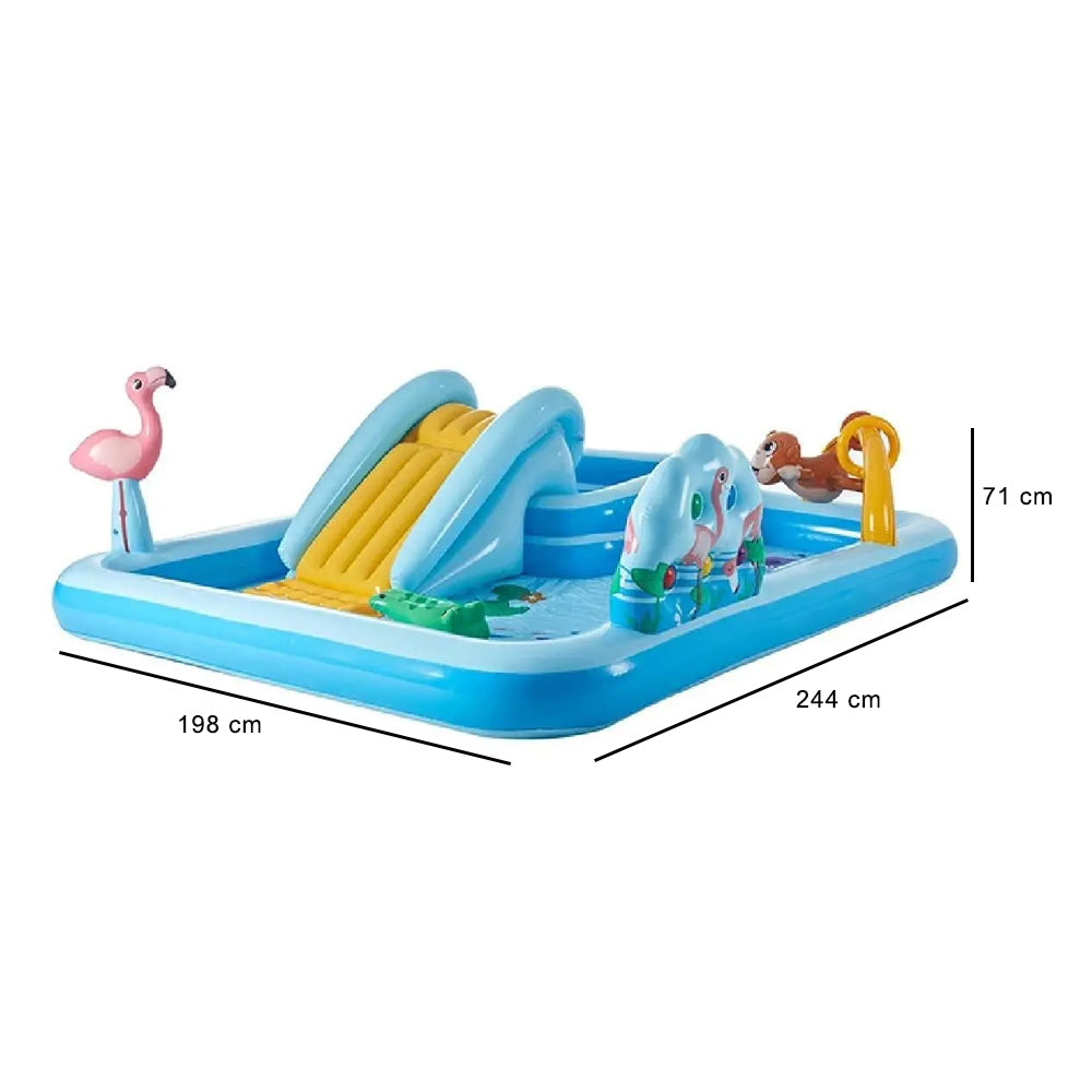 Piscina Infantil Inflável Playground Aventura na Floresta 493 Litros Com Bomba de Ar Manual 3 Bicos Intex