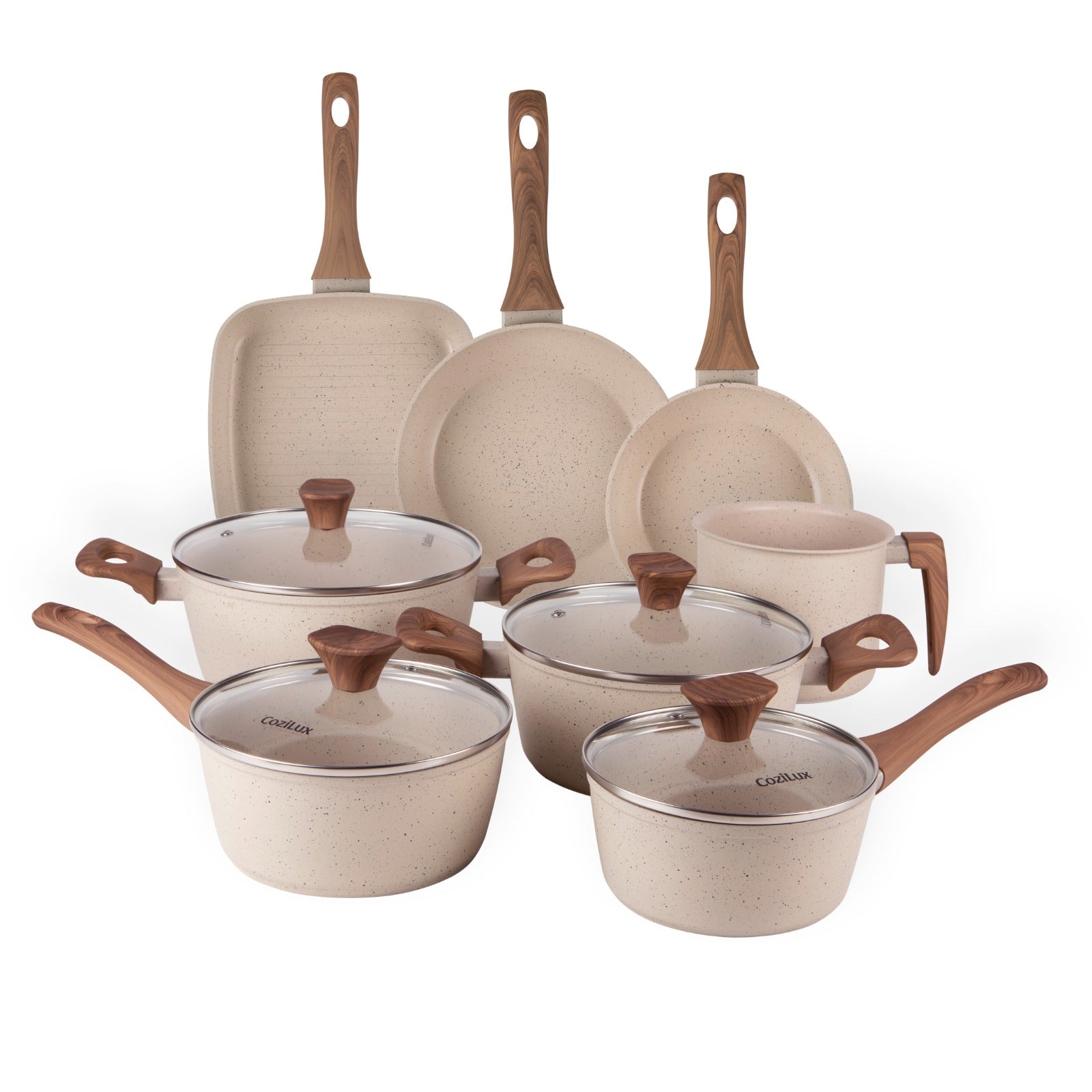 Jogo de Panelas Revestimento Cerâmico Antiaderente 8 Peças Cozilux Linen Ceramic