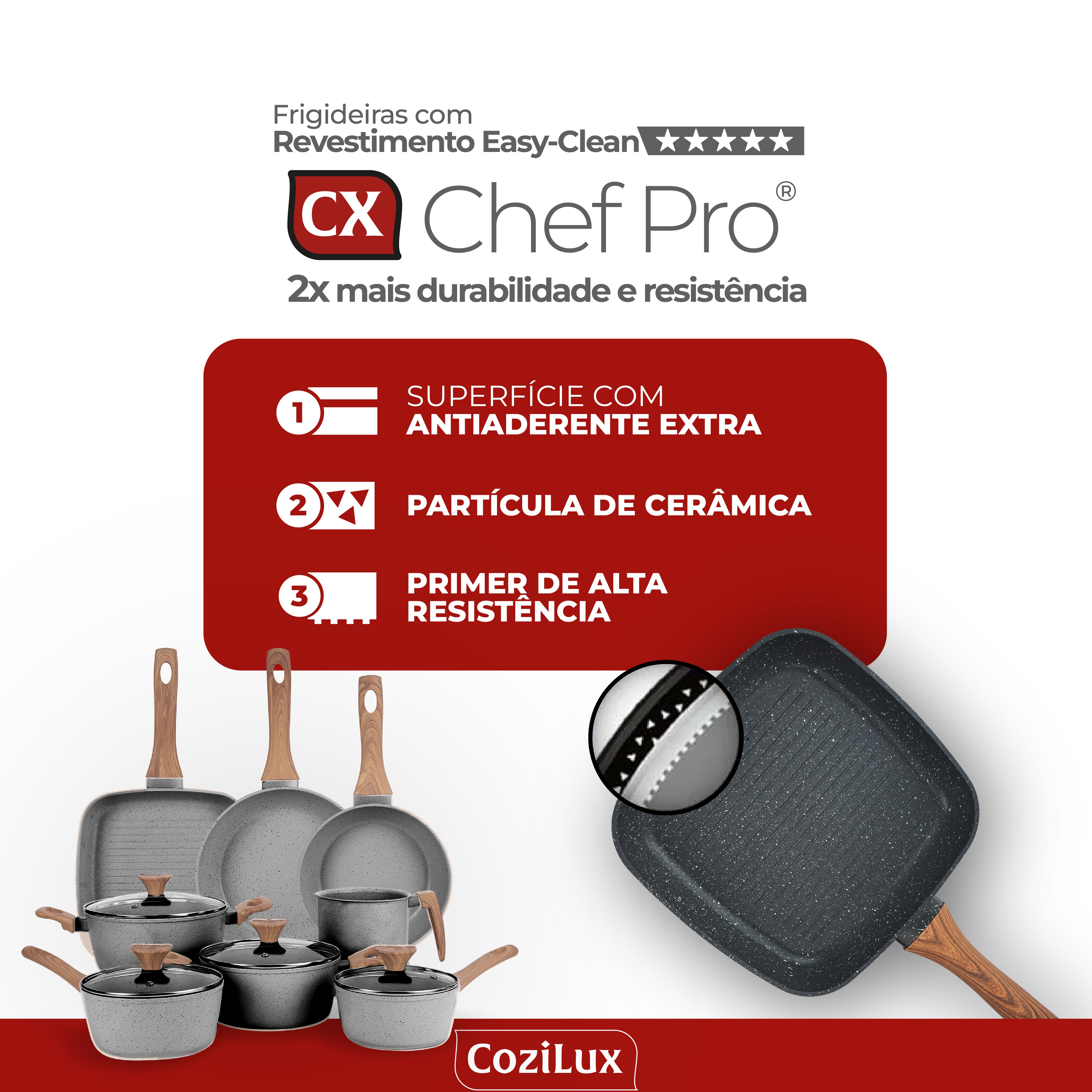 Jogo de Panelas Revestimento Cerâmico Antiaderente 8 Peças Indução Cozilux Linen Ceramic