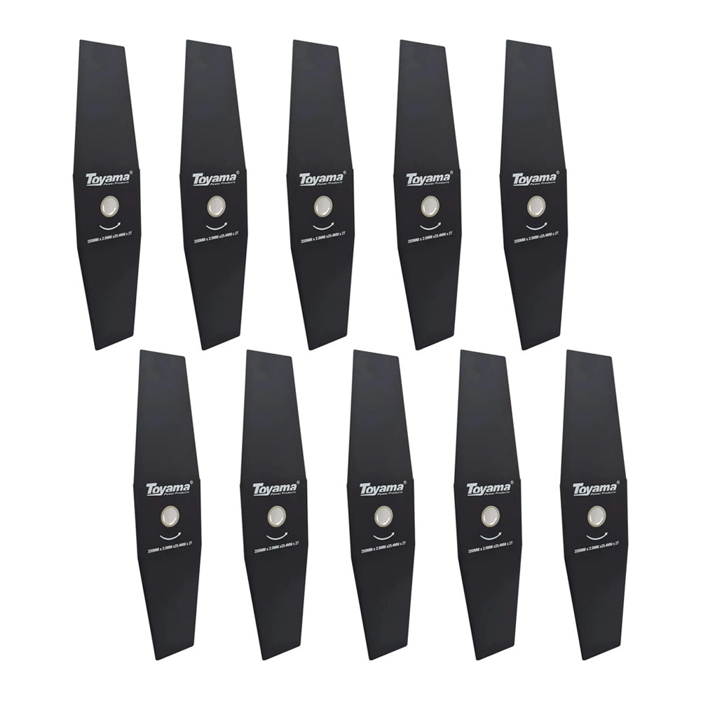 Kit 10 Lâminas para Roçadeira com 2 Pontas em Aço com Adaptador de Furo 350×25,4×2,0mm Universal Toy