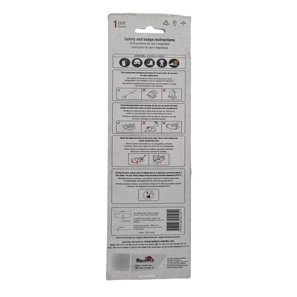 Kit 10 Lâminas para Roçadeira com 2 Pontas em Aço com Adaptador de Furo 350×25,4×2,0mm Universal Toy