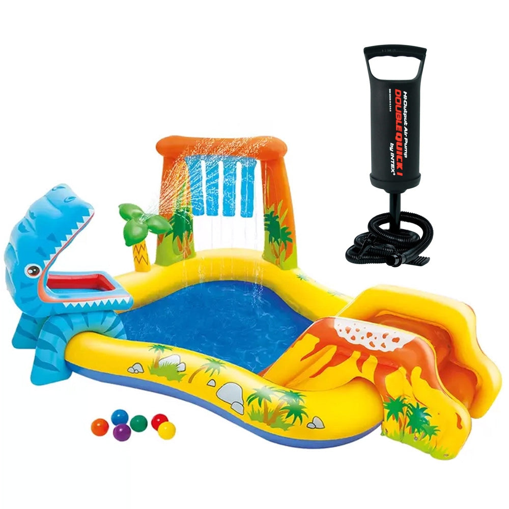Piscina Infantil Inflável Playground Dinossauro 310 Litros Intex Com Bomba de Ar Manual