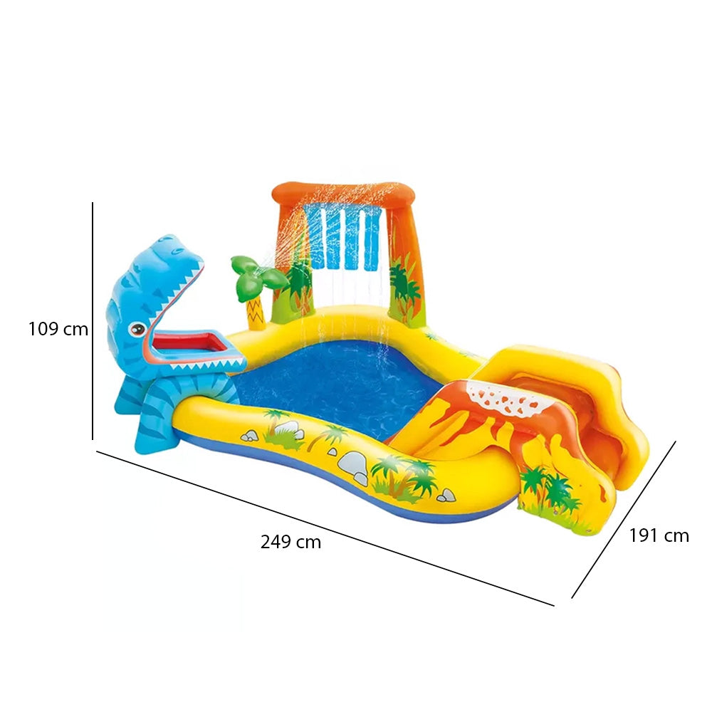 Piscina Infantil Inflável Playground Dinossauro 310 Litros Intex Com Bomba de Ar Manual