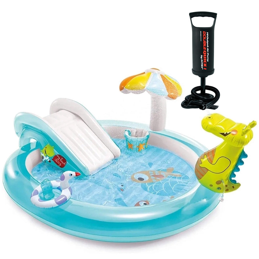 Piscina Infantil Inflável 160 Litros Jacaré Esguicha Água Intex Com Bomba de Ar Manual