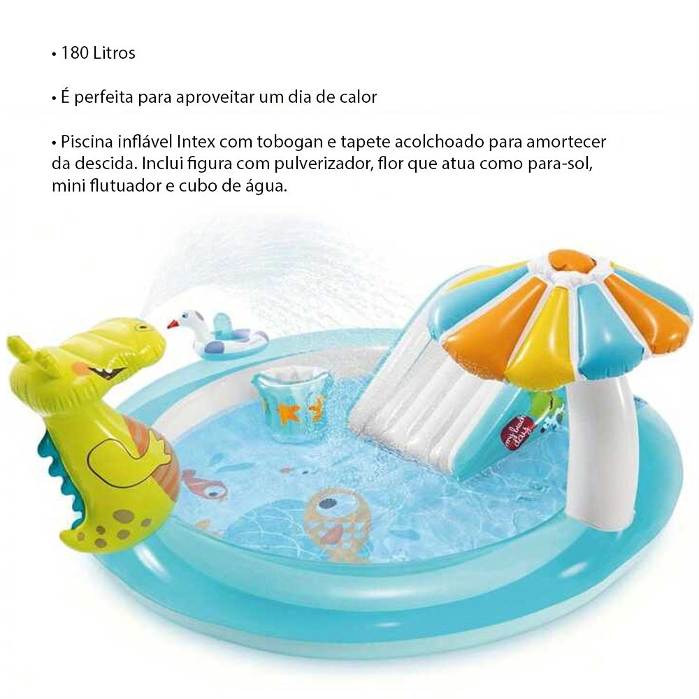 Piscina Infantil Inflável 160 Litros Jacaré Esguicha Água Intex Com Bomba de Ar Manual