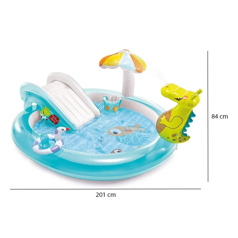 Piscina Infantil Inflável 160 Litros Jacaré Esguicha Água Intex Com Bomba de Ar Manual