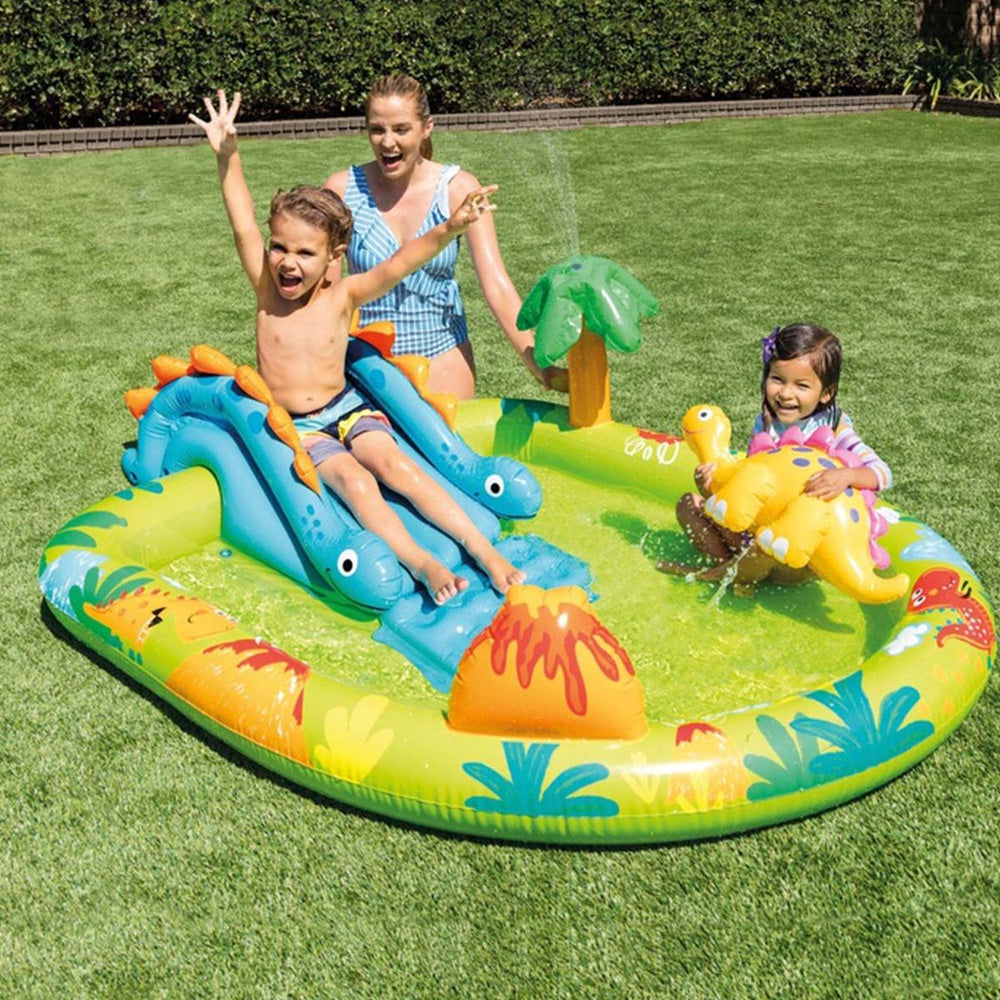 Piscina Infantil Inflável 143 Litros Parque dos Dinossauros Intex Com Bomba de Ar Manual