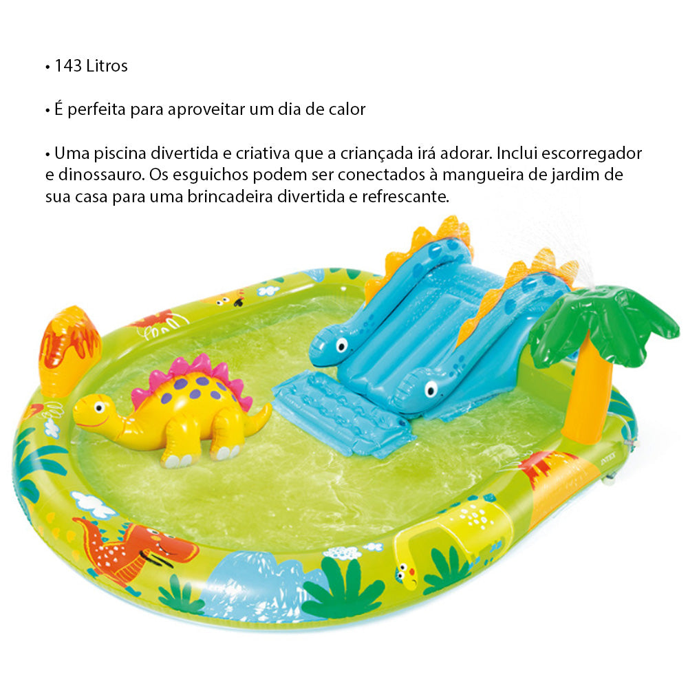 Piscina Infantil Inflável 143 Litros Parque dos Dinossauros Intex Com Bomba de Ar Manual
