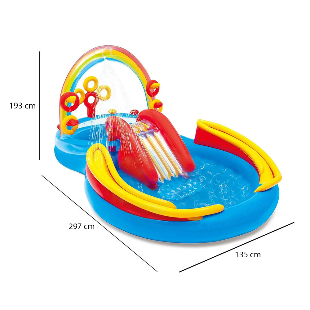 Piscina Infantil Inflável Escorregador Arco Iris 227 Litros Intex Com Bomba de Ar Manual