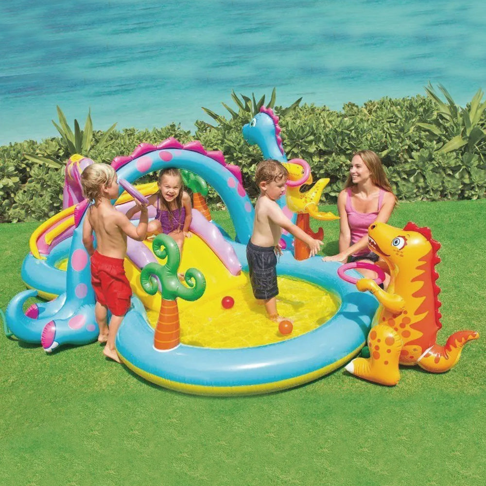 Piscina Inflável Infantil 290 Litros Mundo Dos Dinossauros Intex Com Bomba de Ar Manual