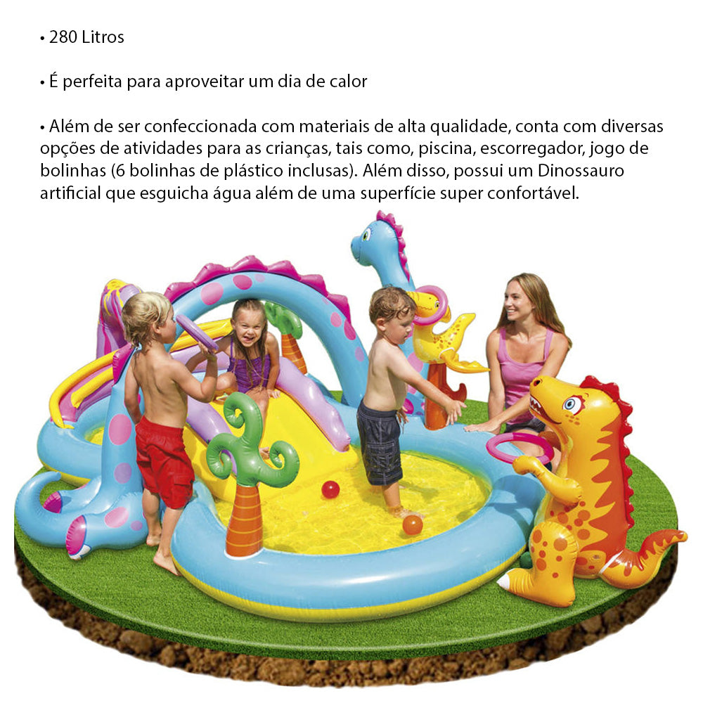 Piscina Inflável Infantil 290 Litros Mundo Dos Dinossauros Intex Com Bomba de Ar Manual