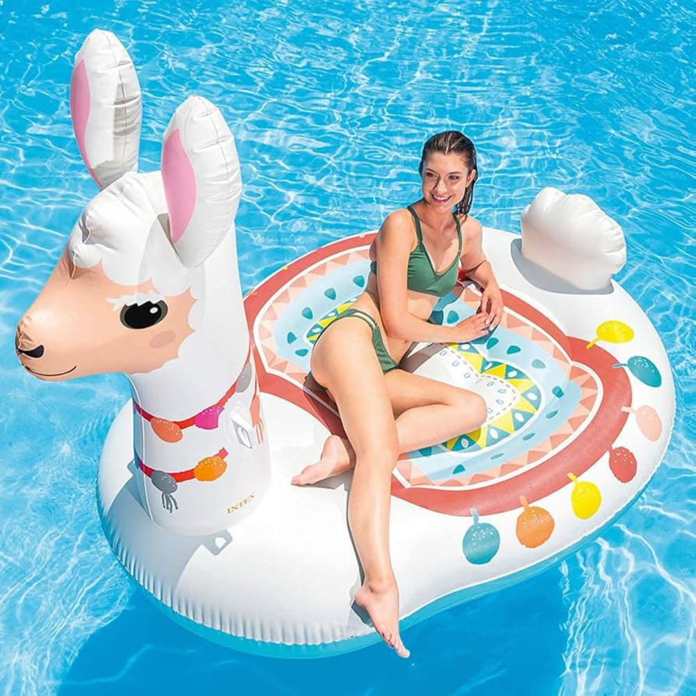 Boia Piscina Inflável Ilha Lhama Mega Grande Com Bomba de Ar Manual Quick I