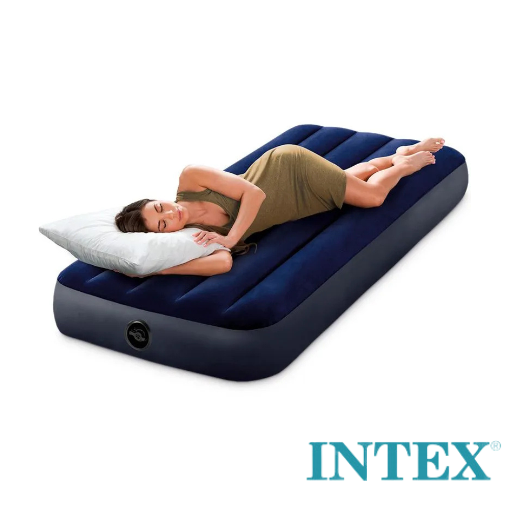 Colchão Inflável Solteiro Intex Standard Com Bomba Inflador Grande Fole de Pé Intex