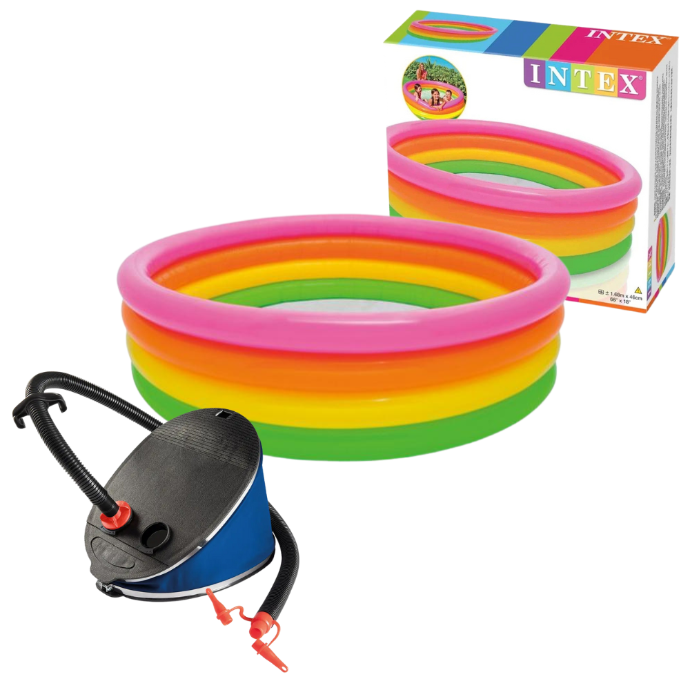 Piscina Infantil Inflável Colorida Pôr do Sol 780 Litros Intex Com Inflador de Pé Grande