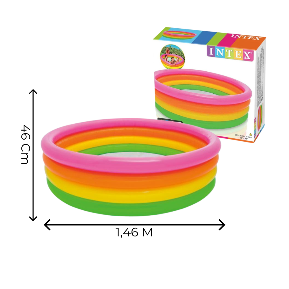 Piscina Infantil Inflável Colorida Pôr do Sol 780 Litros Intex Com Inflador de Pé Grande