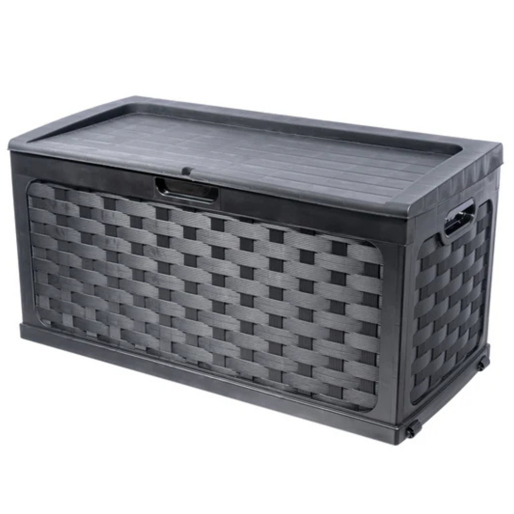 Bau Caixa Organizadora Multiuso e Banco Plástico 2 Pessoas Rattan 335 Litros Preto Starplast
