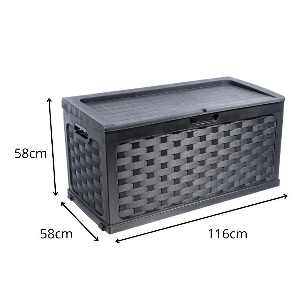 Bau Caixa Organizadora Multiuso e Banco Plástico 2 Pessoas Rattan 335 Litros Preto Starplast