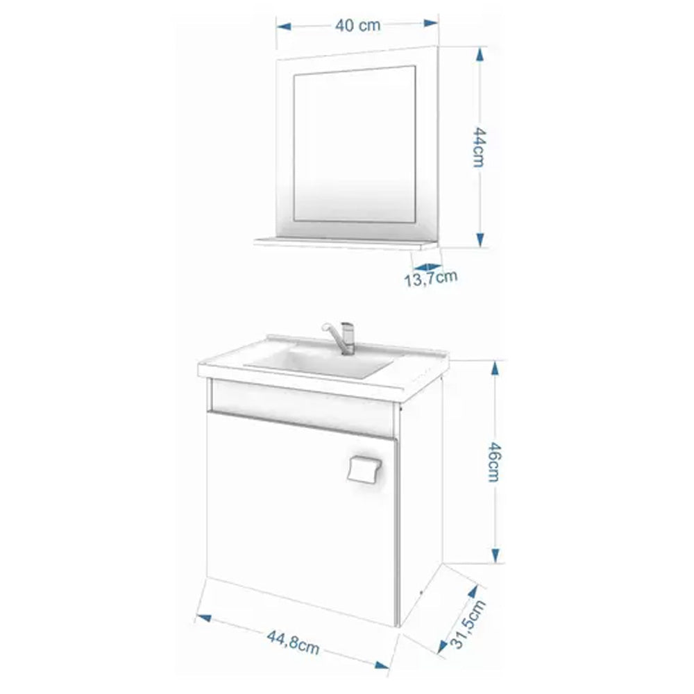 GABINETE ARMÁRIO DE BANHEIRO COM PIA CUBA ESPELHO IRIS MGM