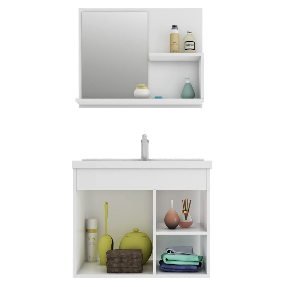 Conjunto Gabinete Suspenso para Banheiro com 1 Porta e 2 Gavetas Amendoa/off White Isa Mgm Móveis