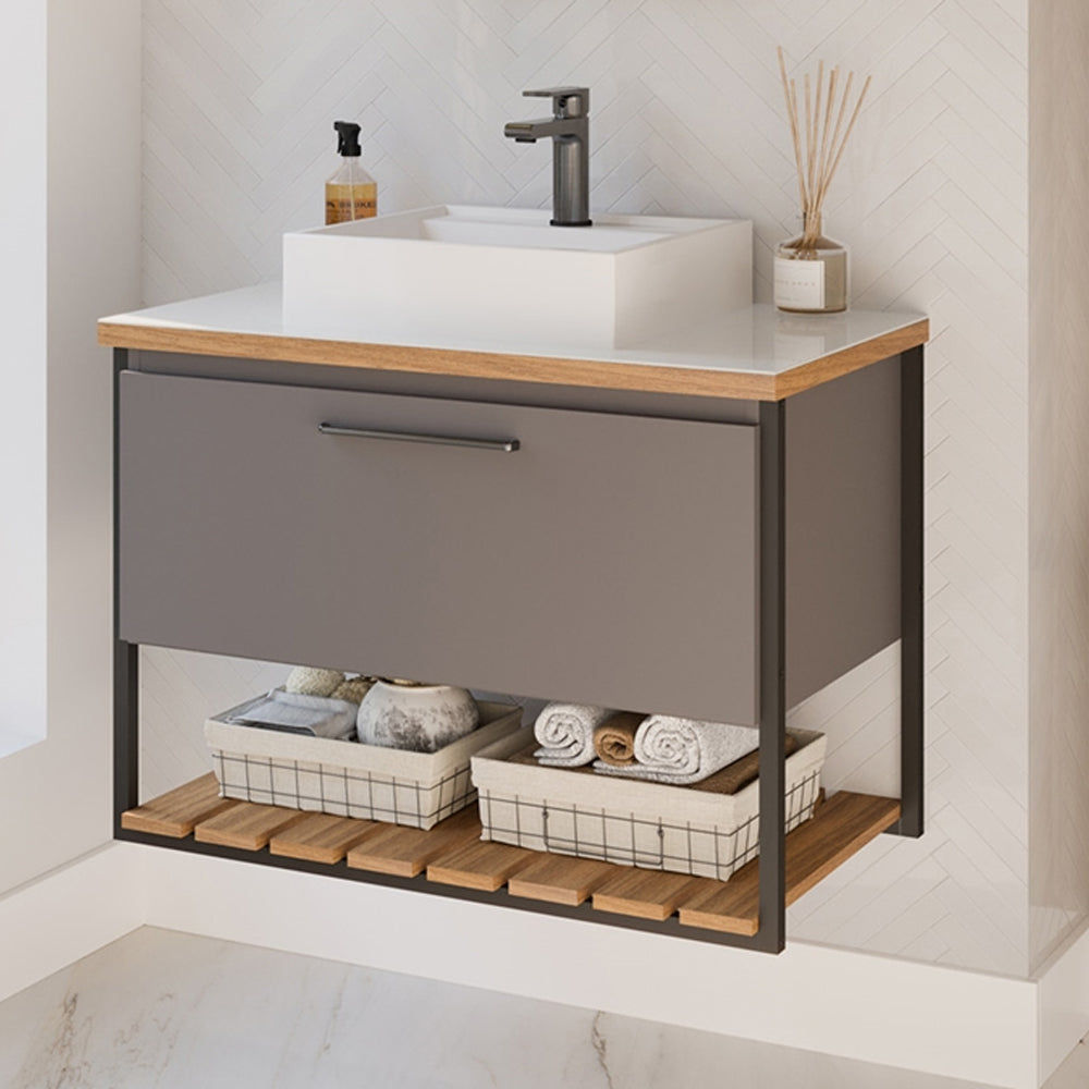 GABINETE SUSPENSO PARA BANHEIRO 80CM COM CUBA METALON CARIBE MGM