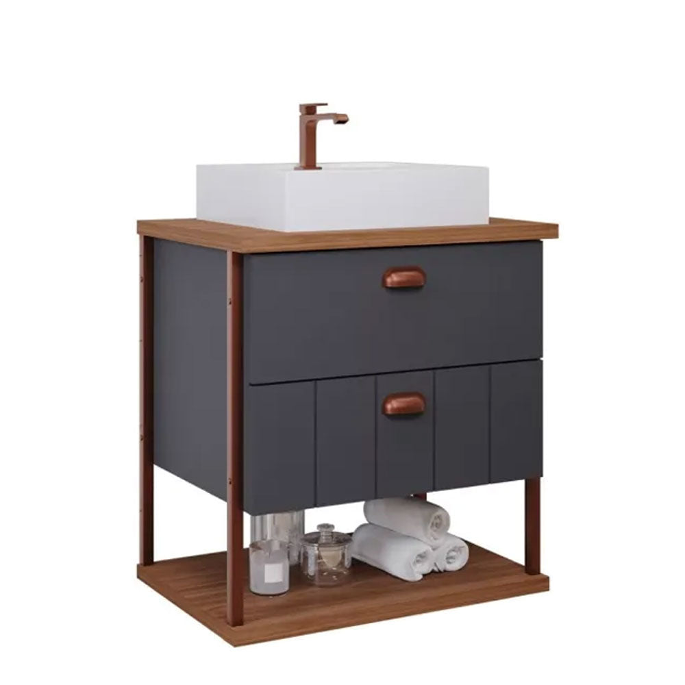 Conjunto Gabinete para Banheiro Uni com Espelheira 60cm Titanium/freijo Mgm