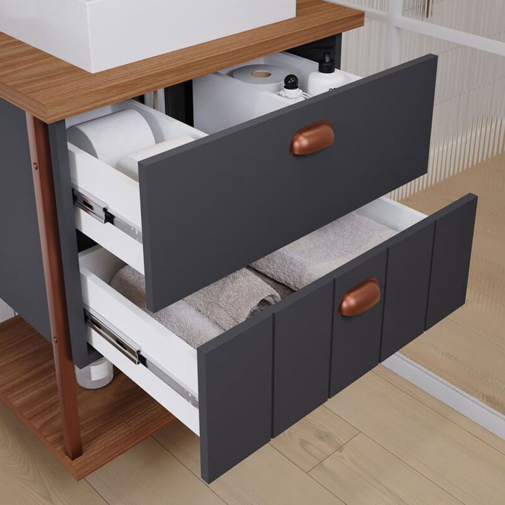 Conjunto Gabinete para Banheiro Uni com Espelheira 60cm Titanium/freijo Mgm