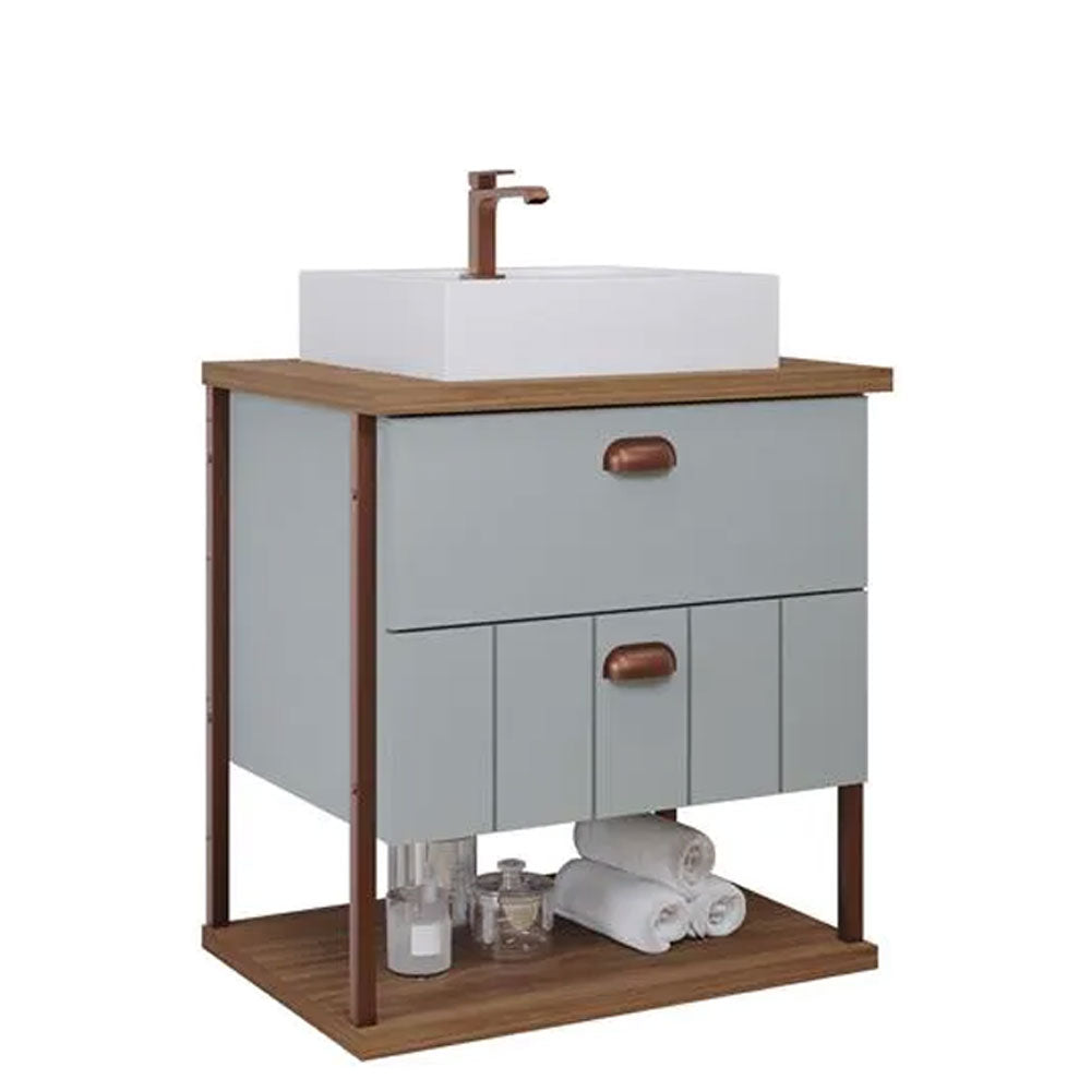 Conjunto Gabinete para Banheiro Uni com Espelheira 60cm Pistache/freijo Mgm