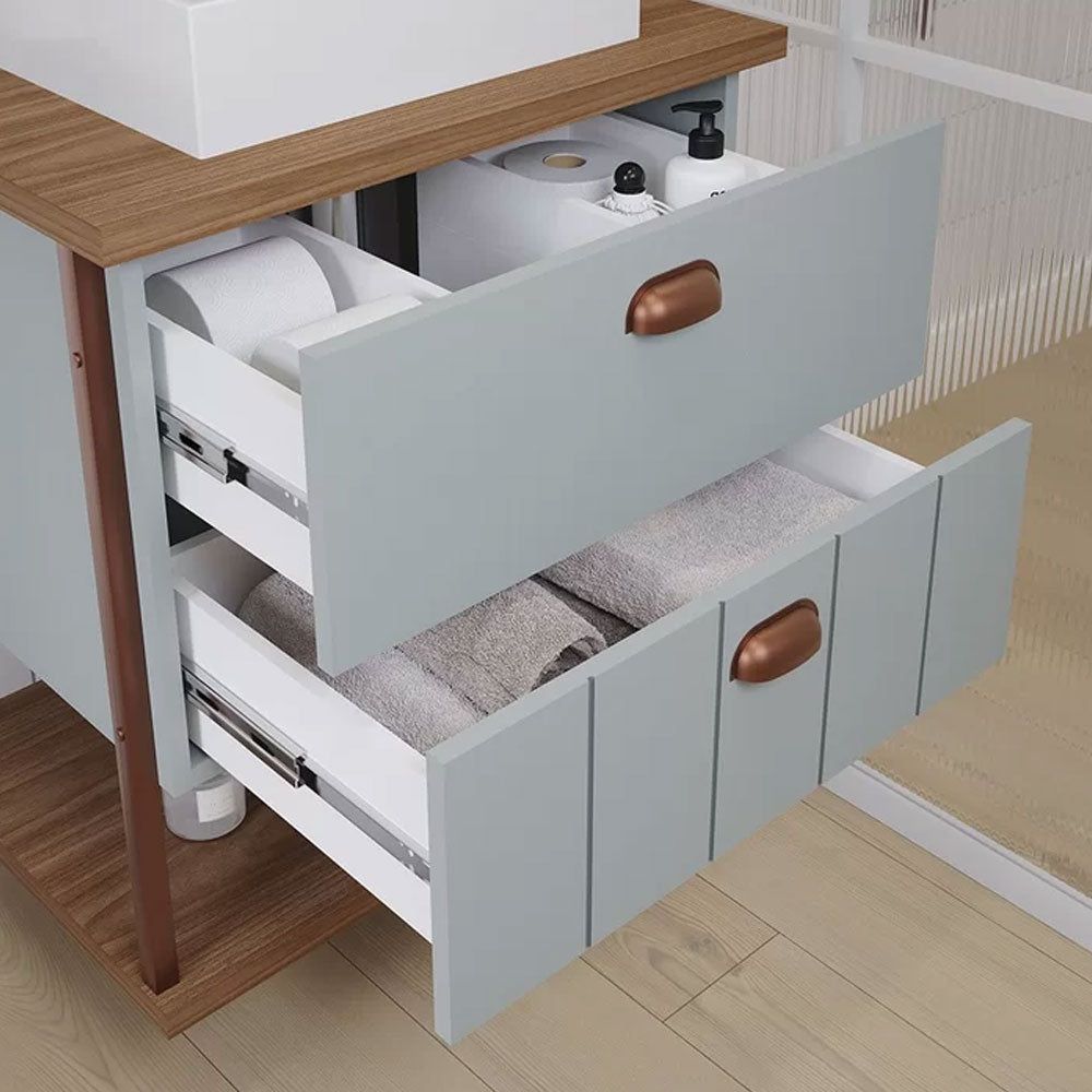 Conjunto Gabinete para Banheiro Uni com Espelheira 60cm Pistache/freijo Mgm