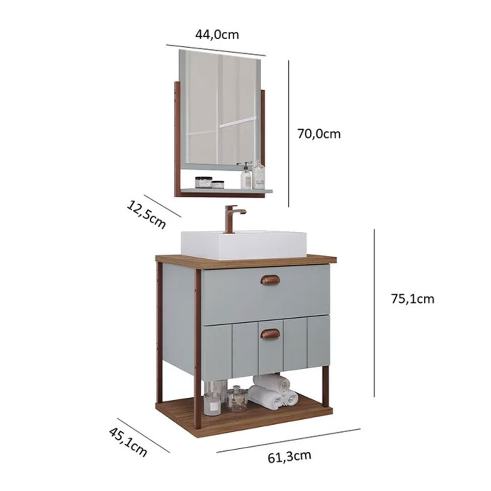 Conjunto Gabinete para Banheiro Uni com Espelheira 60cm Pistache/freijo Mgm